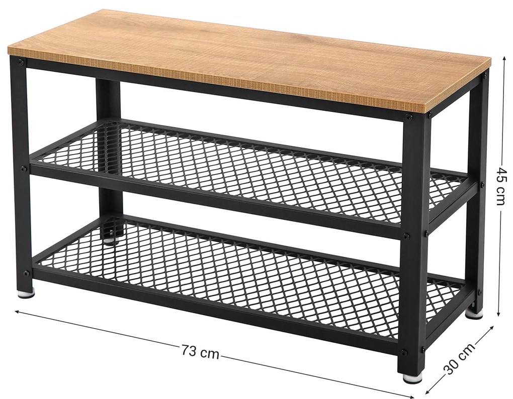Cipőpad, cipőtartó 2 fekete hálós polccal 73x30x45 cm, barna és fekete