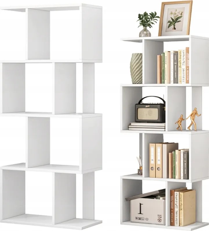 Könyvespolc Nyitott Álló Fehér Polcos Szekrény Könyvespolc Modern Loft 140CM