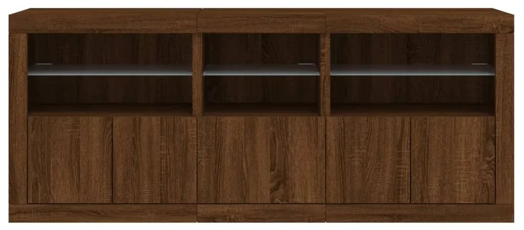 barna tölgy színű tálalószekrény LED-ekkel 162 x 37 x 67 cm