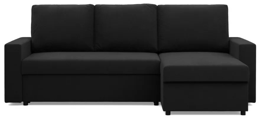 Zeus sarokkanapé, 2 ágyneműtartóval, egyenes kartámasz, szövet anyag, univerzális oldal, hab töltet, fekete