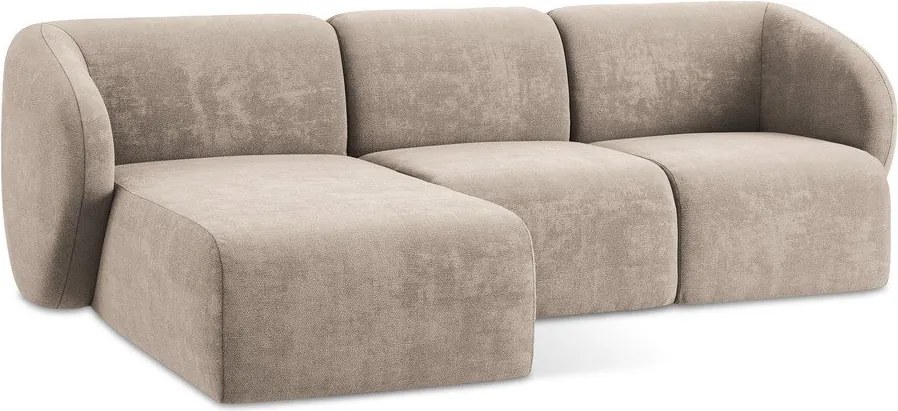 Világosbarna zsenília sarokkanapé (bal oldali-heverő résszel) Lani – Makamii