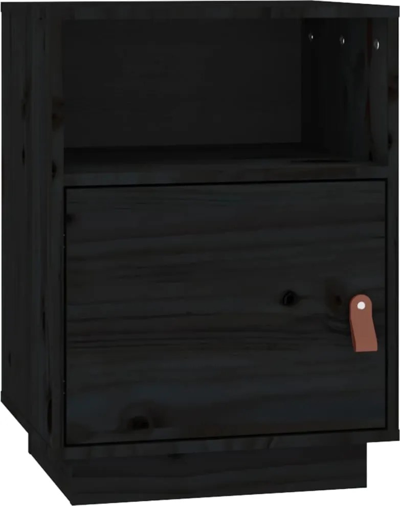 vidaXL fekete tömör fenyőfa éjjeliszekrény 40 x 34 x 55 cm