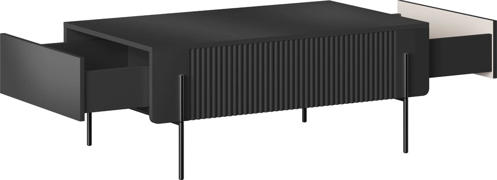 Malmi dohányzóasztal 100 cm fiókos - matt fekete / fekete lábak