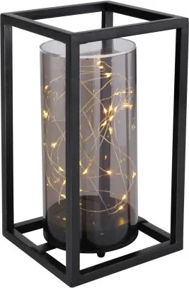 Globo 33816 Solar asztali lámpa fém fekete keret, füstszínű akril búra. IP44, kapcsolóval, inkl. 1xAA 1,2V, HxSZxM:140x140x250, inkl. 30xLED 0,06W 3V, 3000K