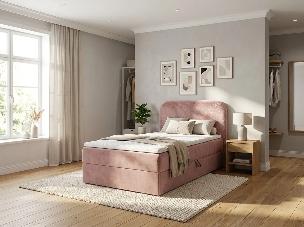 Kárpitozott boxspring ágy FORENA 90x200 cm ódon rózsaszínű Matrac: Bonell rugós matrac