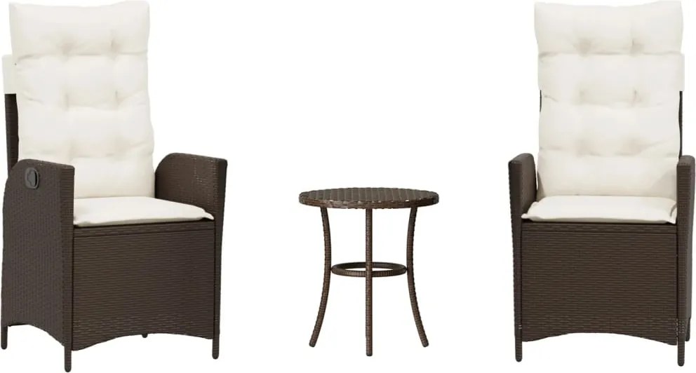 vidaXL 3 részes barna polyrattan bisztrógarnitúra párnákkal
