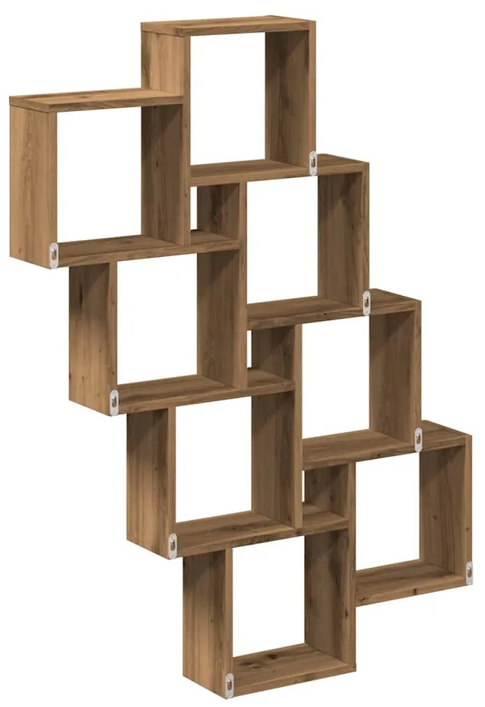 kézműves tölgy színű szerelt fa fali kocka polcok 90x15x119,5cm