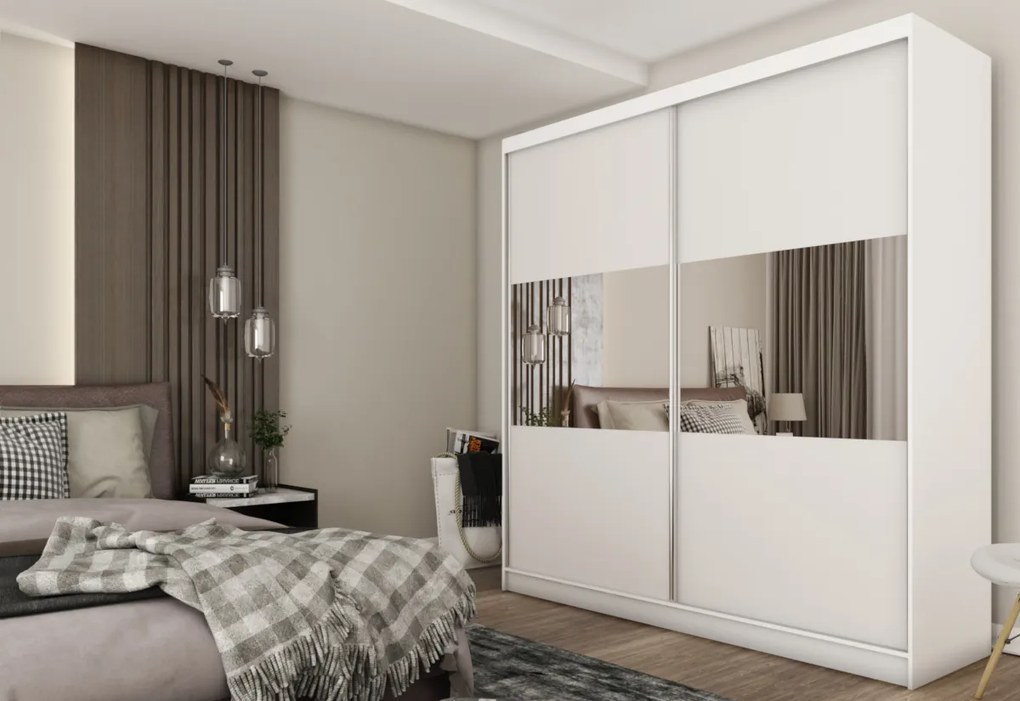 SARANO tolóajtós ruhaszekrény, 200x216x61, fehér