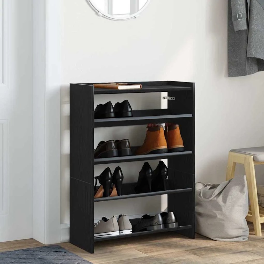 fekete szerelt fa cipőtároló szekrény 60x25x81 cm