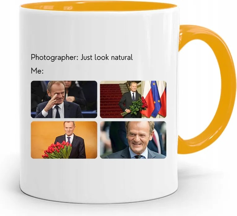 Donald Tusk Sárga Bögre Platform Ajándék fényképes nyomtatással