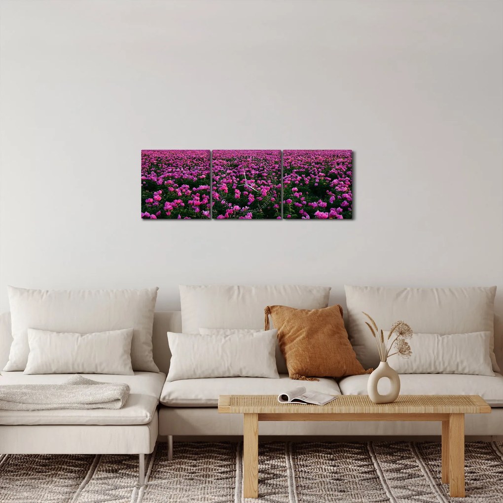Kép - lila tulipánok rétje (órával) (90x30 cm)