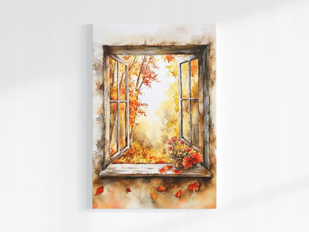 Poszter Dekoráció Ablak Kilátás Fa Ősz Virágok 80x120