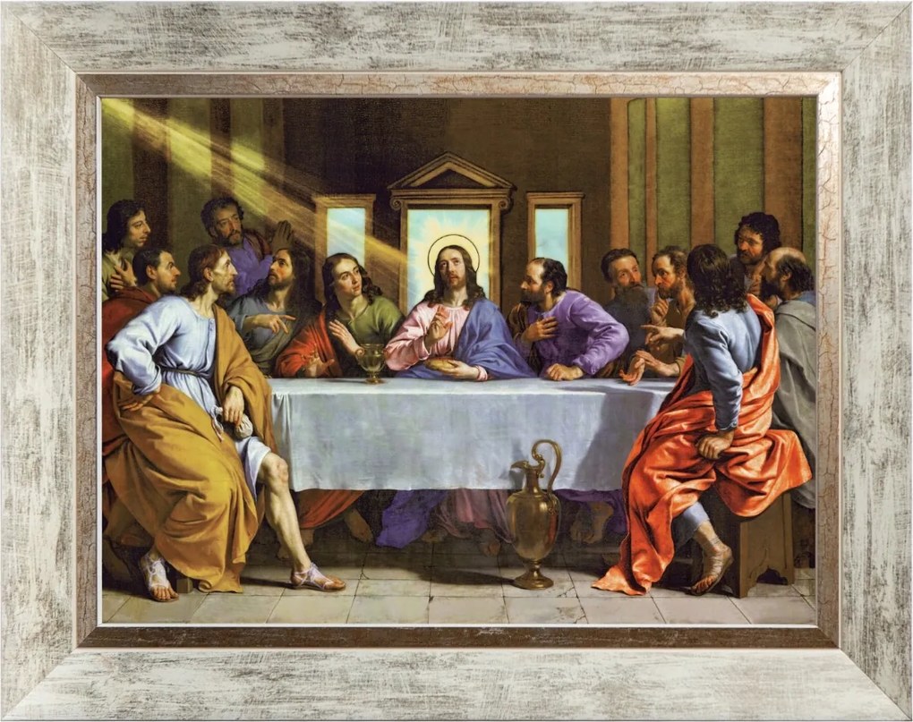 Utolsó Vacsora Szakrális Kép Fehér Díszített Keretben 30X40