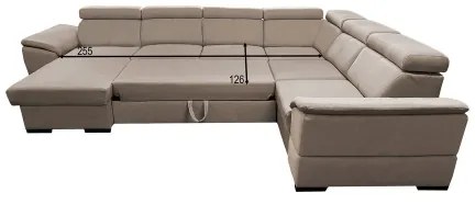 Ággyá alakítható ülőgarnitúra univerzális U-alakú sarokkal és tárolóhellyel GRANADA, bézs