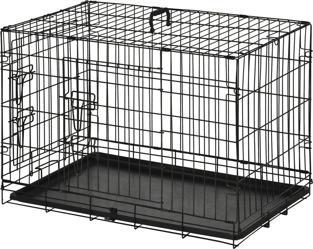 PawHut Kutya Ketrec Szállítóláda Hálóketrec Kiskutya Szállítódoboz Hordozható Fém Fekete 75 x 48,5 x 53 cm | Aosom