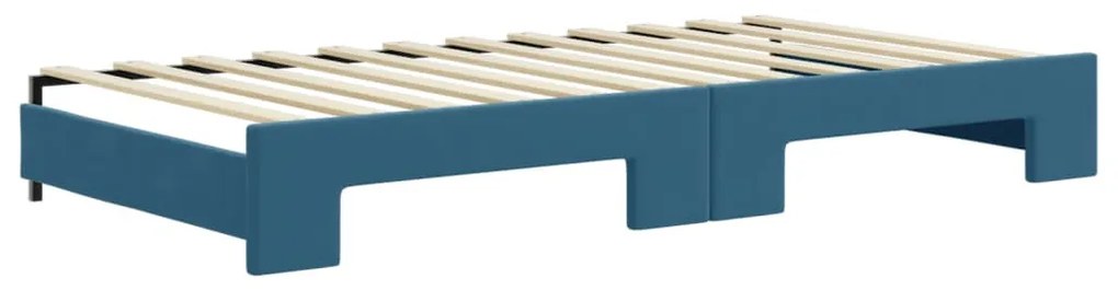 kék bársony kihúzható heverő matraccal 100 x 200 cm