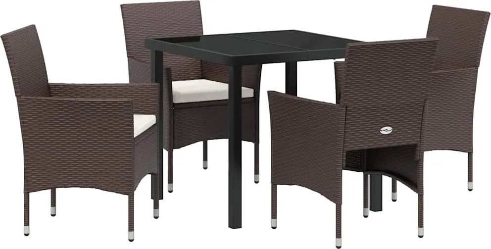 vidaXL Kert étkező szett párnával 5 pcs Barna polirattan