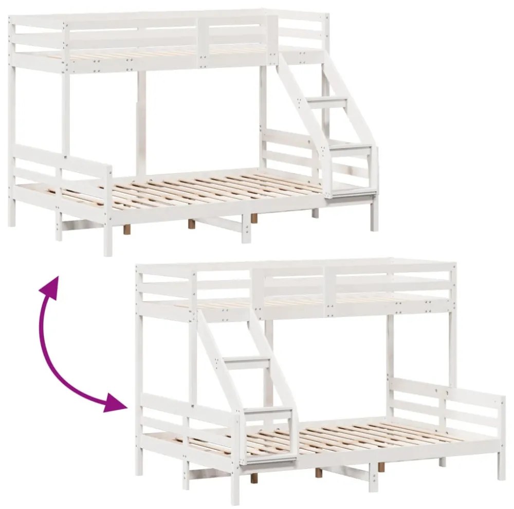 fehér tömör fenyőfa emeletes ágy 80 x 200/140 x 200 cm