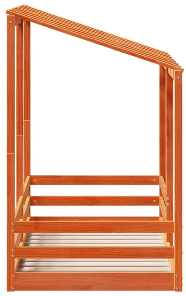 viaszbarna tömör fenyőfa gyerekágy tetővel 70 x 140 cm