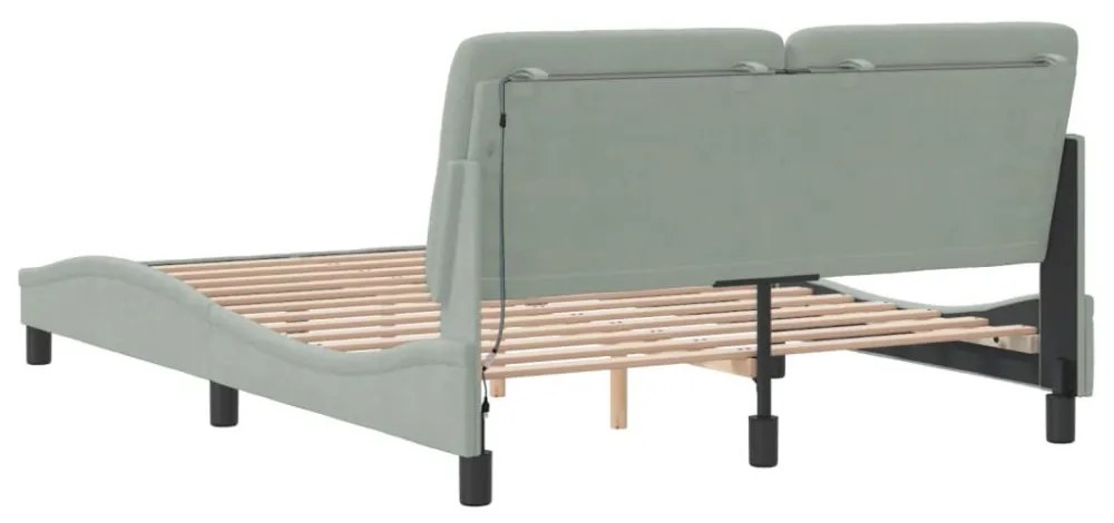 világosszürke bársony ágykeret LED-ekkel matrac nélkül 140 x 200 cm