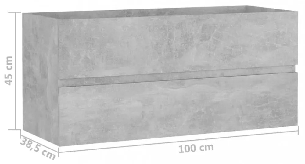 betonszürke szerelt fa mosdószekrény 100 x 38,5 x 45 cm