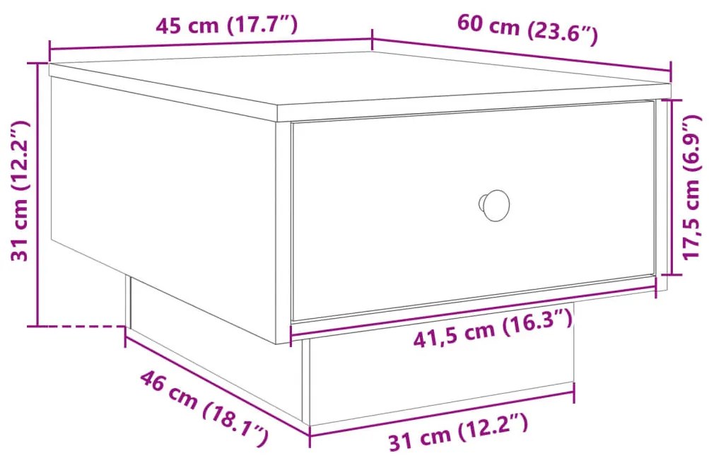 betonszürke szerelt fa dohányzóasztal 60 x 45 x 31 cm