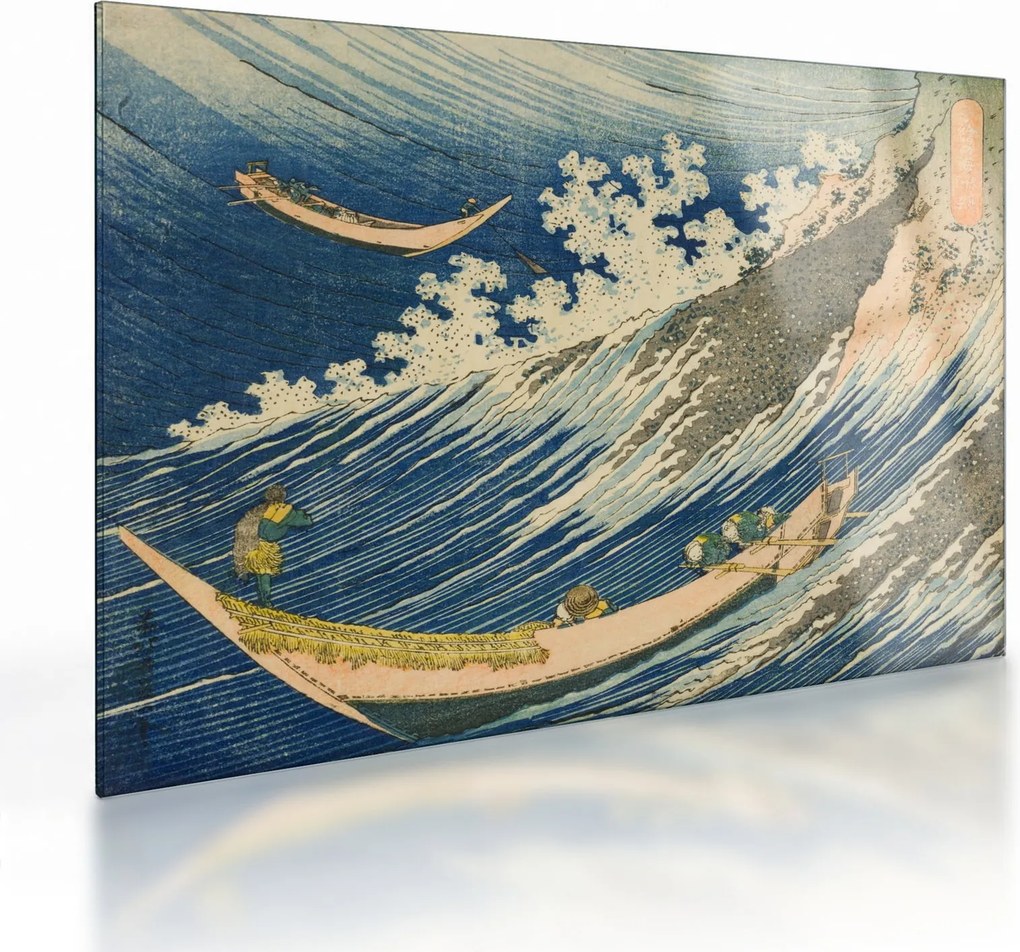 Üveg kép - Katsushika Hokusai, Fishing Boats at Choshi in Shimosa (Soshu Choshi) , reprodukciók (70x50 cm)