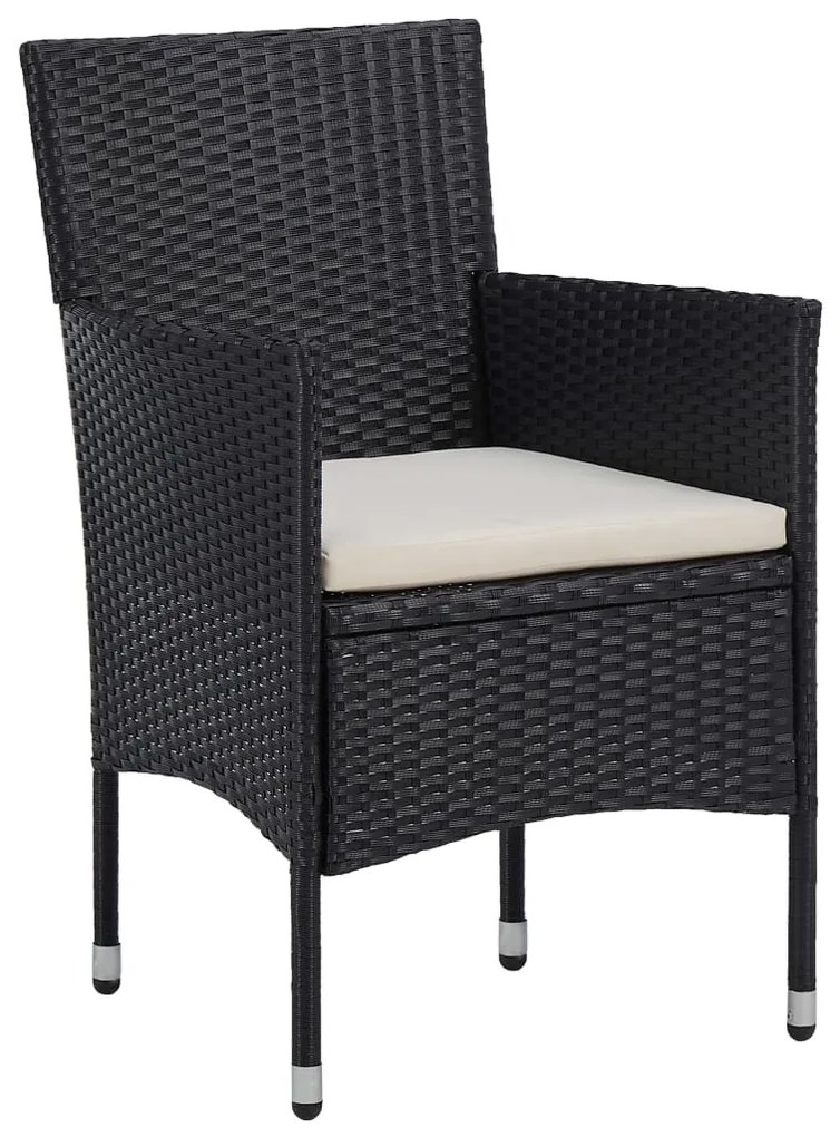 3 részes fekete polyrattan és tömör fa kerti étkezőgarnitúra