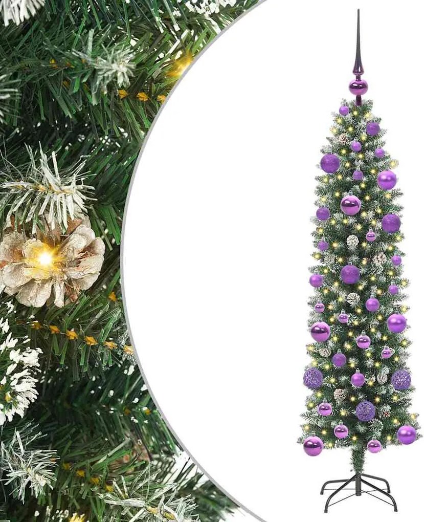 vidaXL Mű Karcsú Karácsonyi Fa 150 LED-del Zöld és Fehér 120 cm