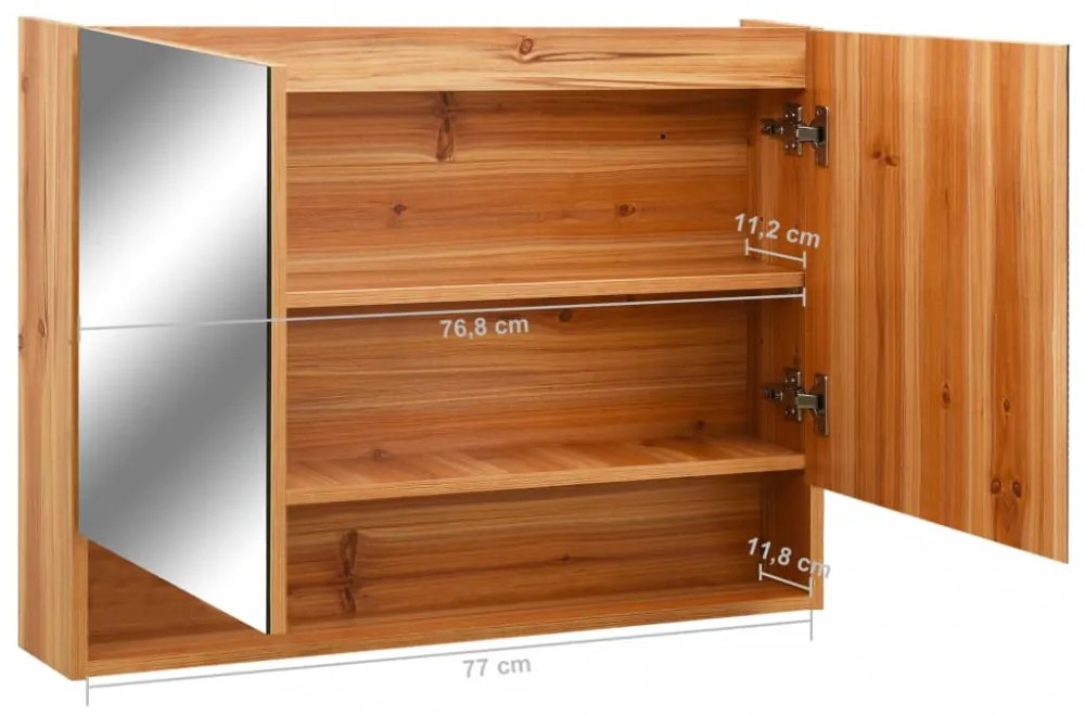 tölgyszínű MDF tükrös fürdőszobaszekrény 80 x 15 x 60 cm