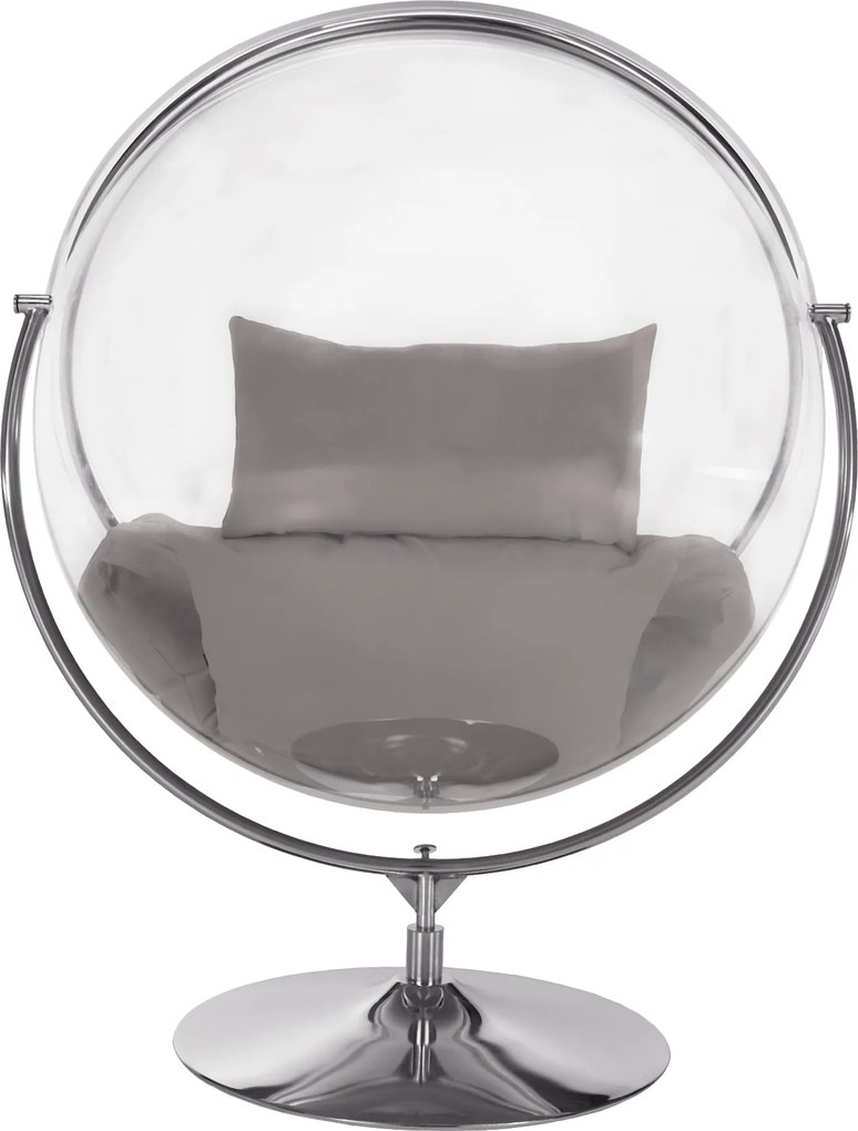 Függő fotel állvánnyal, átlátszó/ezüst/szürke, BUBBLE NEW TYP 2
