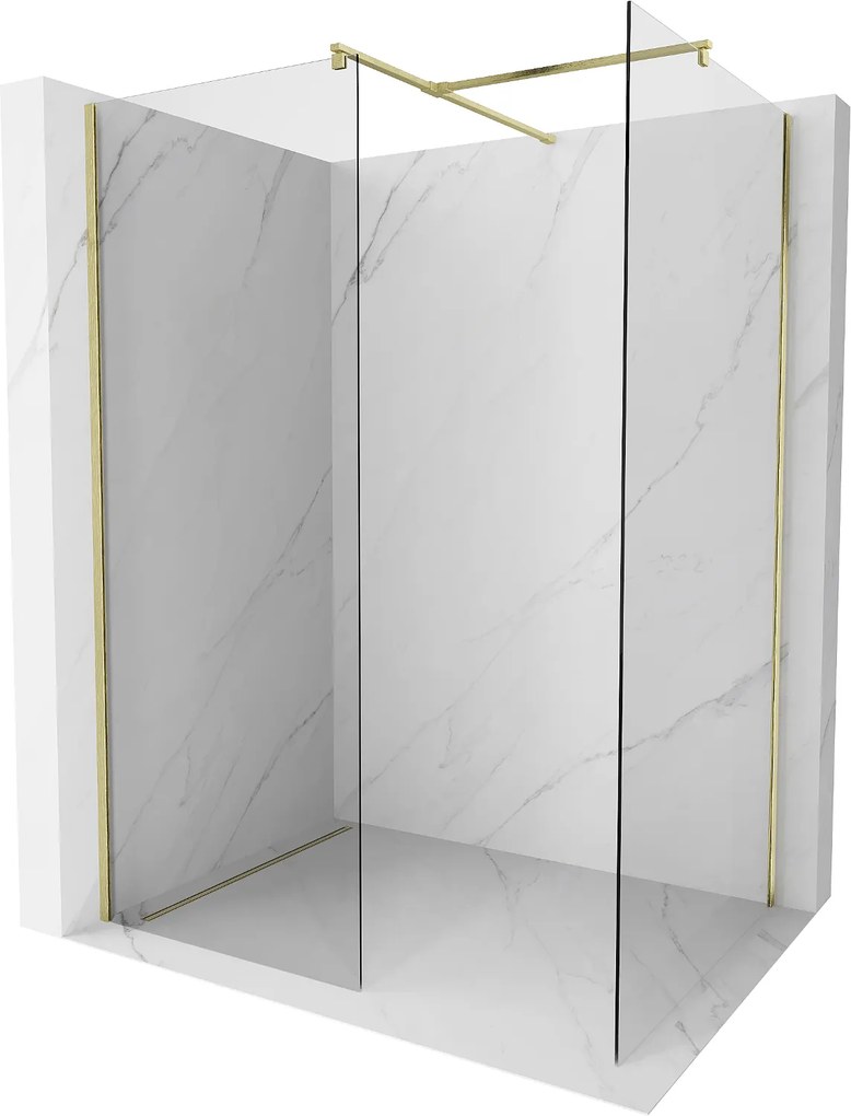 Mexen Kioto, 2 falas Walk-In zuhany paraván 160 x 90 cm, 8 mm átlátszó üveg, arany matt profil, 800-160-202-55-00-090
