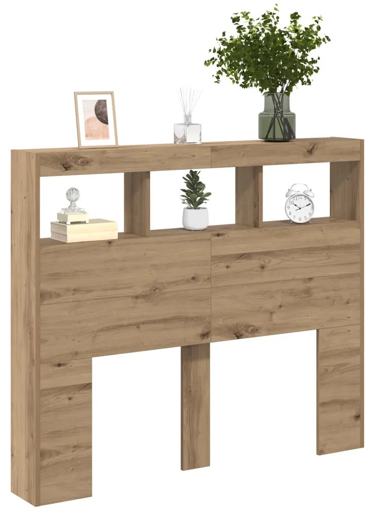 LED-es Fejtámla Szekrény kézműves tölgy 121 x 17 x 102 cm