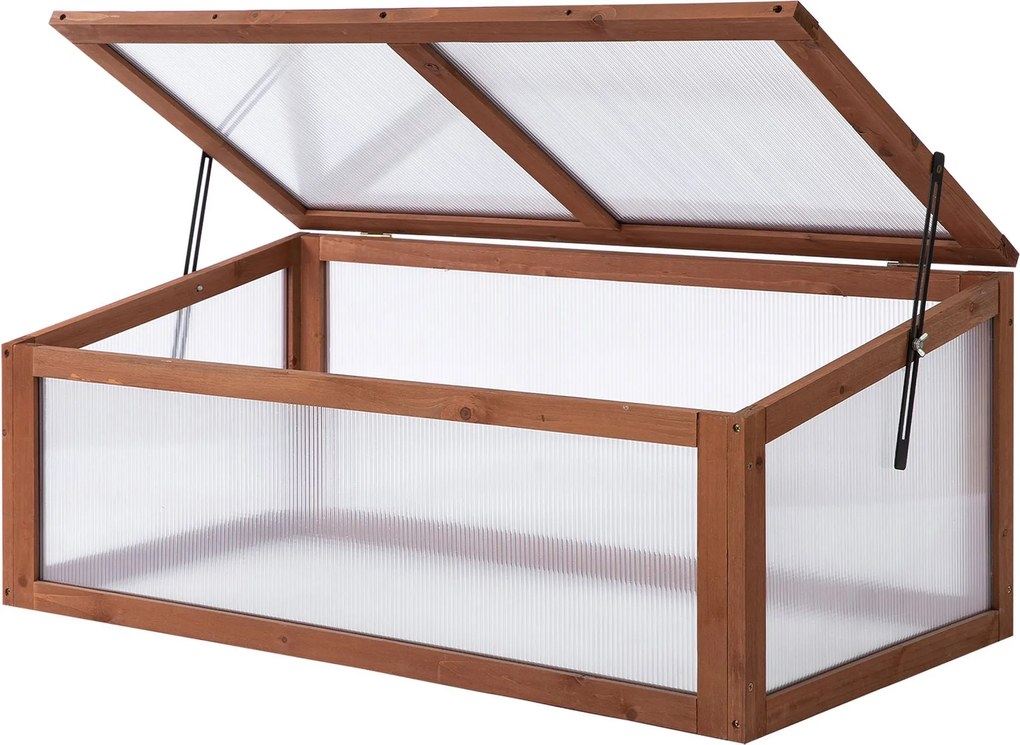 Outsunny Fa Hidegkeret, Mini Üvegház 100 x 65 x 40 cm, Üvegház Fedelettel, UV Védelem, Fényáteresztő Hidegkeret Doboz, Télen Ellenálló Magaságyás a Ke