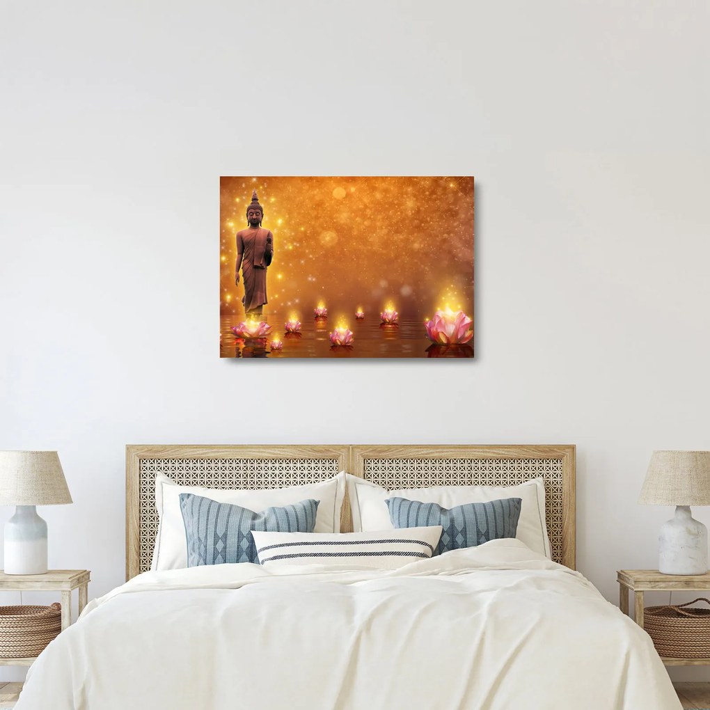 Kép - Buddha arany csillogással (üvegen) (70x50 cm)