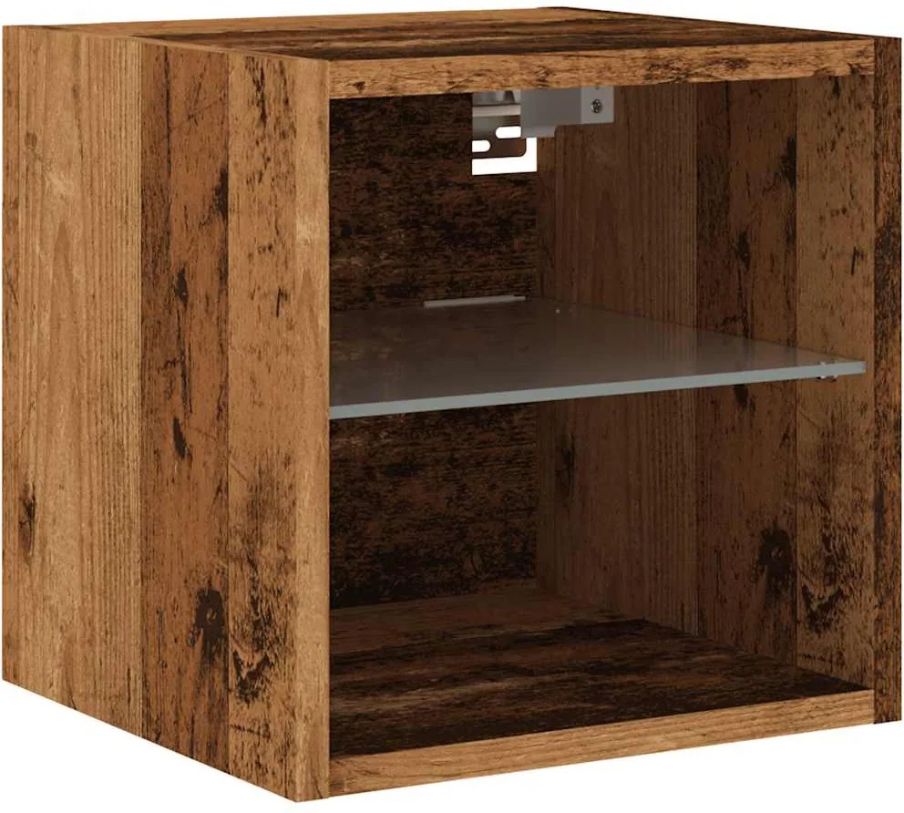 vidaXL antik fa színű fali TV-szekrény LED-világítással 30x28,5x30 cm