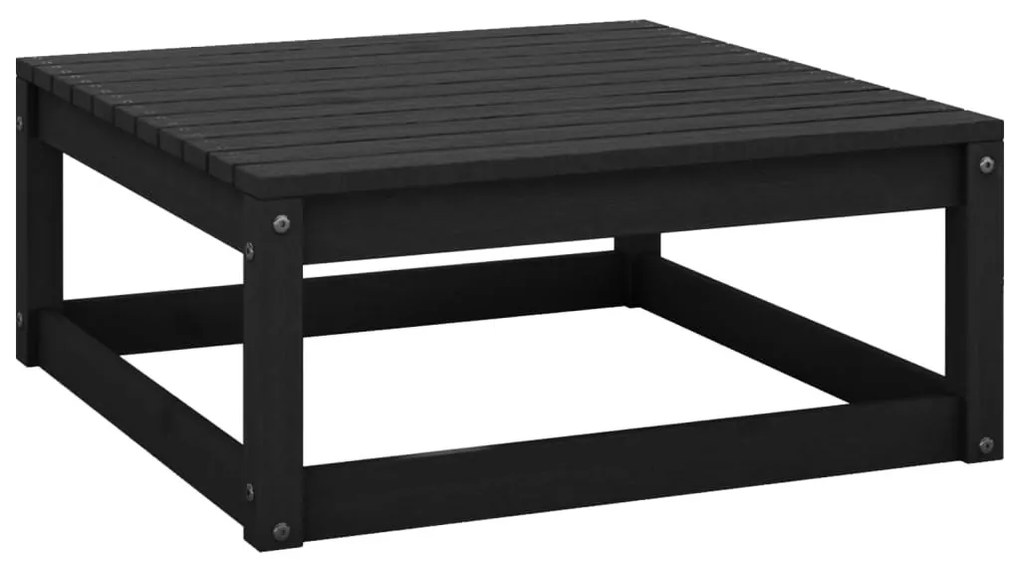 Fekete tömör fenyőfa kerti lábtartó 70 x 70 x 30 cm