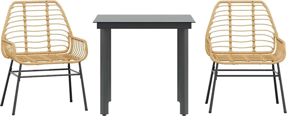 vidaXL 3 észes barna polyrattan üveg kerti étkezőgarnitúra