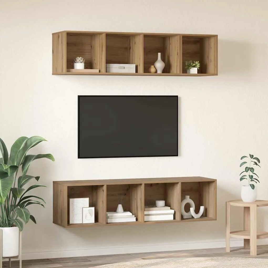 TV Szekrény Szett 3 pcs kézműves tölgy Faanyag