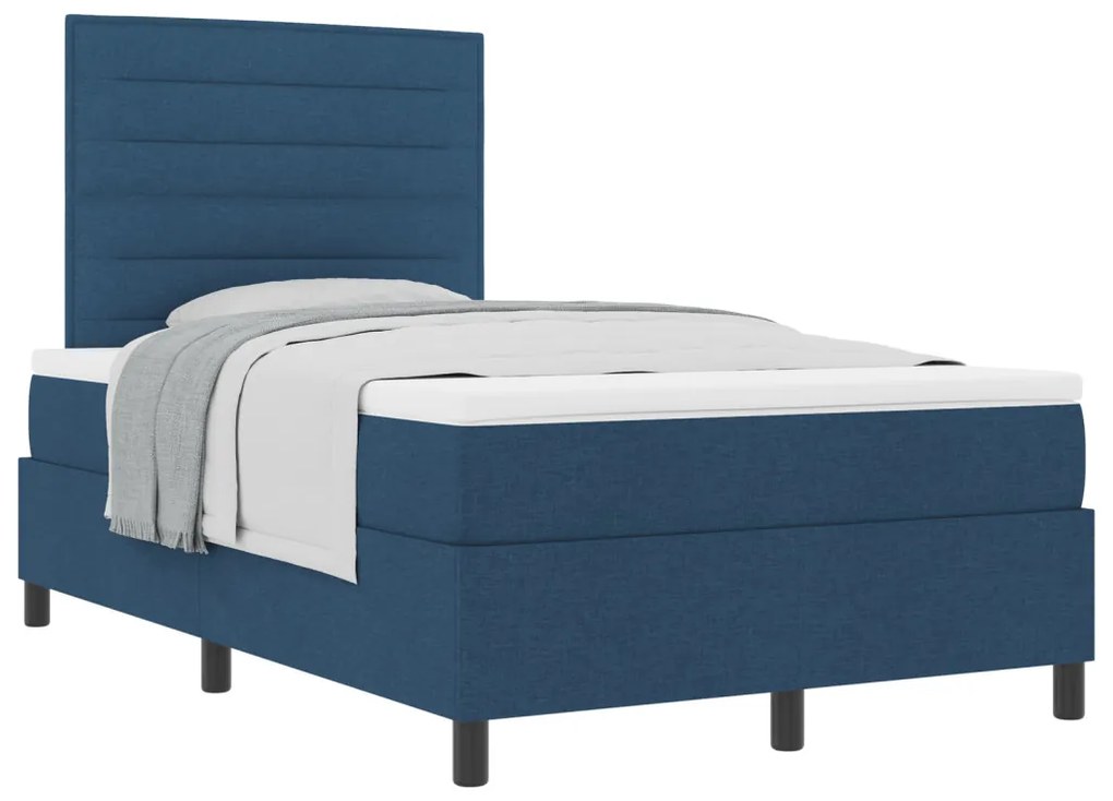 Box Spring Ágy Mattal Kék Kicsi Dupla Szövet