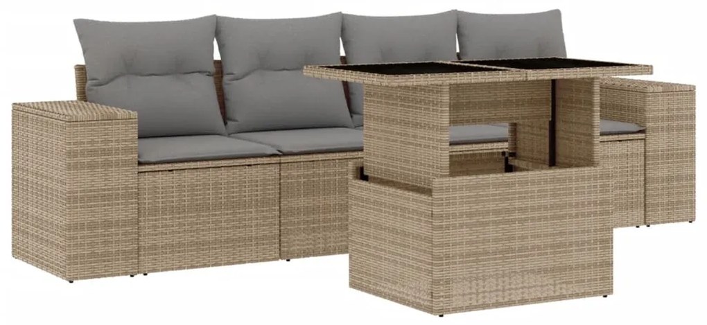 5 részes bézs polyrattan kerti ülőgarnitúra párnákkal
