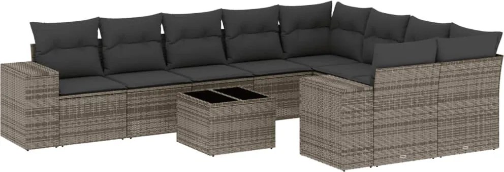 vidaXL 10 részes szürke polyrattan kerti ülőgarnitúra párnákkal