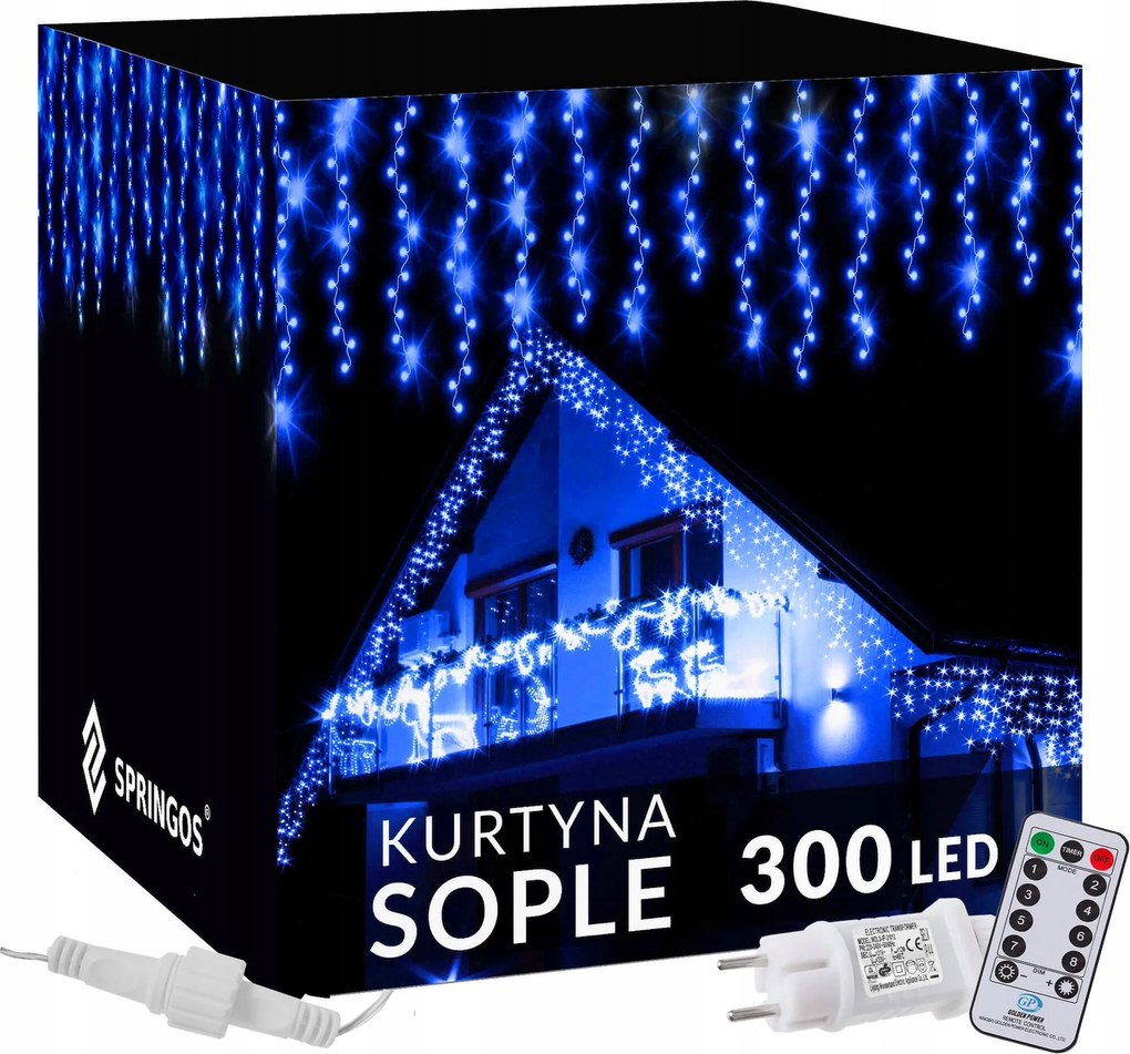 Jégcsap 300 Led Kültéri Lámpa 14,5m Távirányító Flash Függöny Fényfüzér
