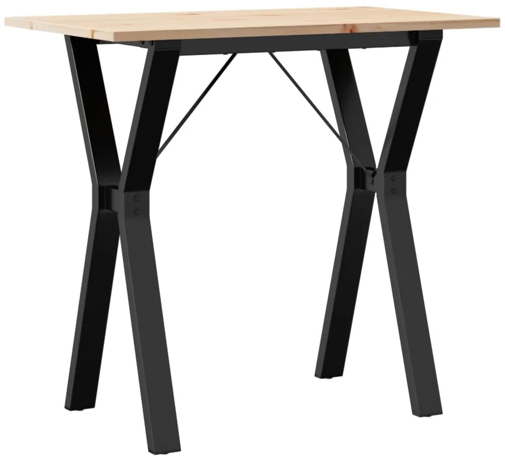 tömör fenyőfa és acél étkezőasztal Y-vázzal 80x50x75 cm
