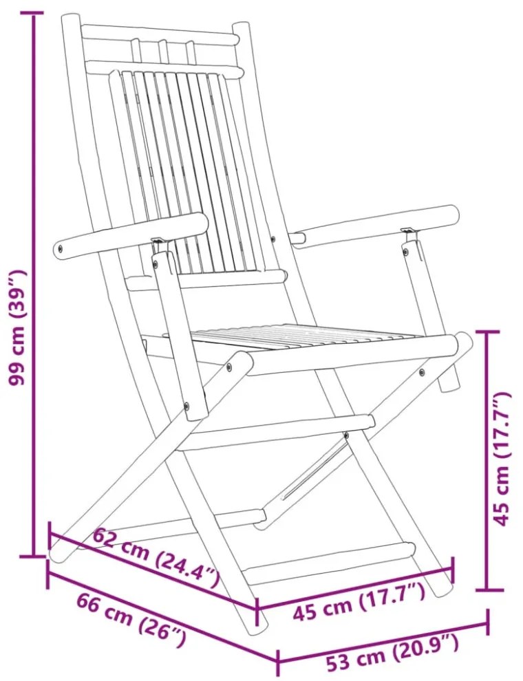 4 db összecsukható bambusz kerti szék 53 x 66 x 99 cm