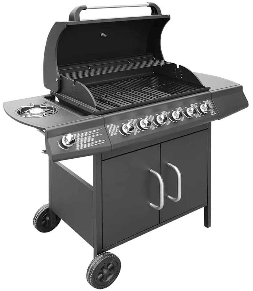 vidaXL fekete gáz grillsütő 6+1 főzőfelülettel