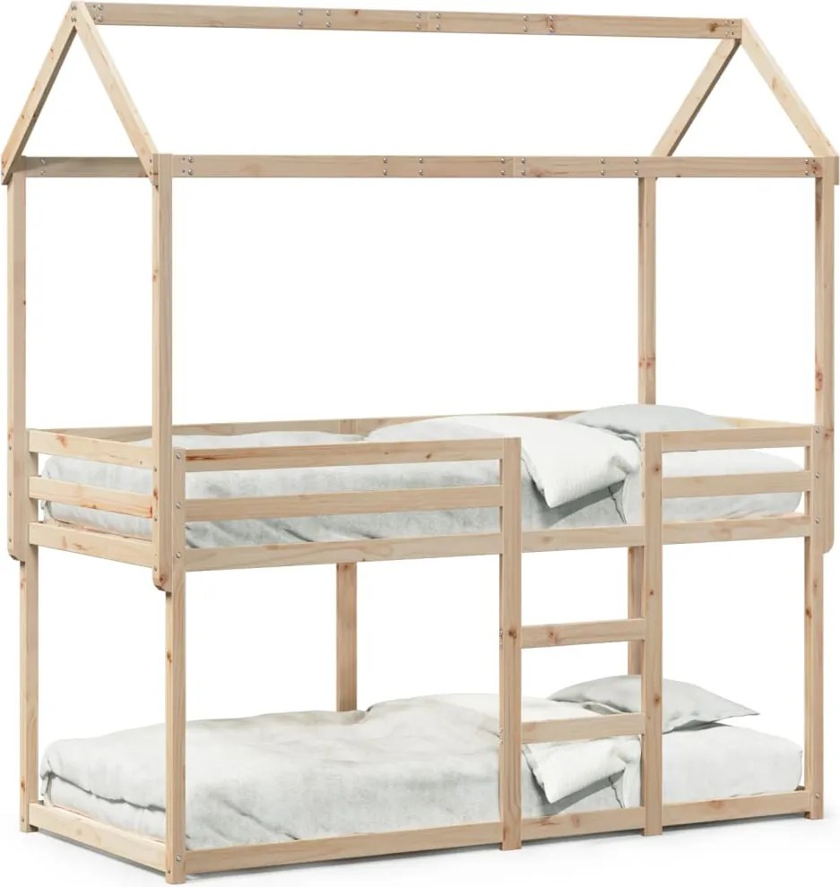 vidaXL tömör fenyőfa ágy emelettel és tetővel 75 x 190 cm