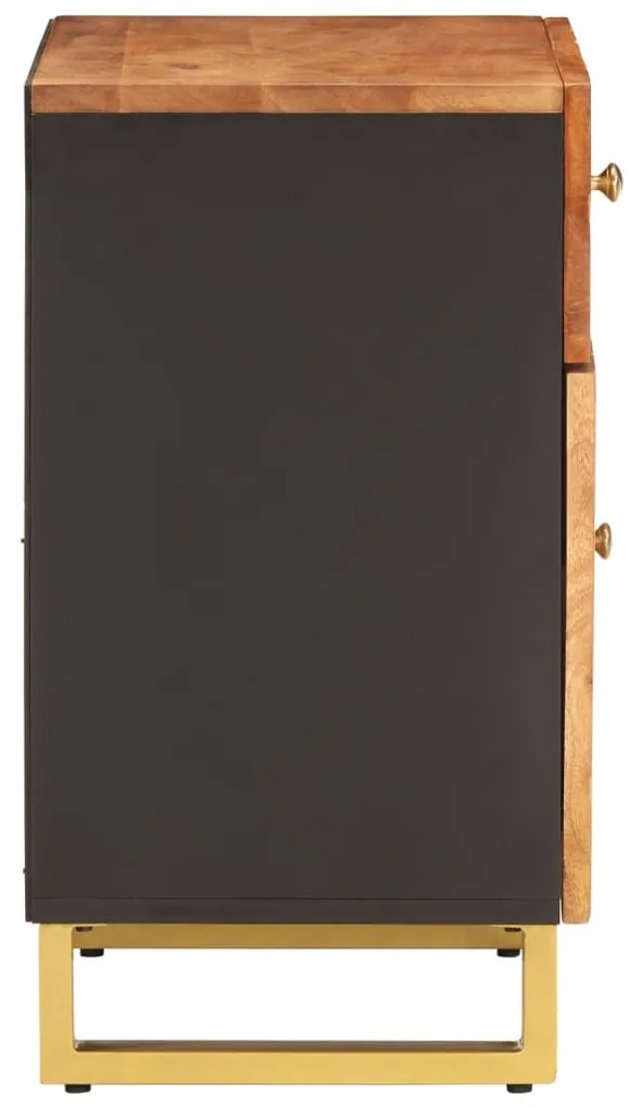 Barna és fekete tömör mangófa éjjeliszekrény 50 x 33 x 60 cm