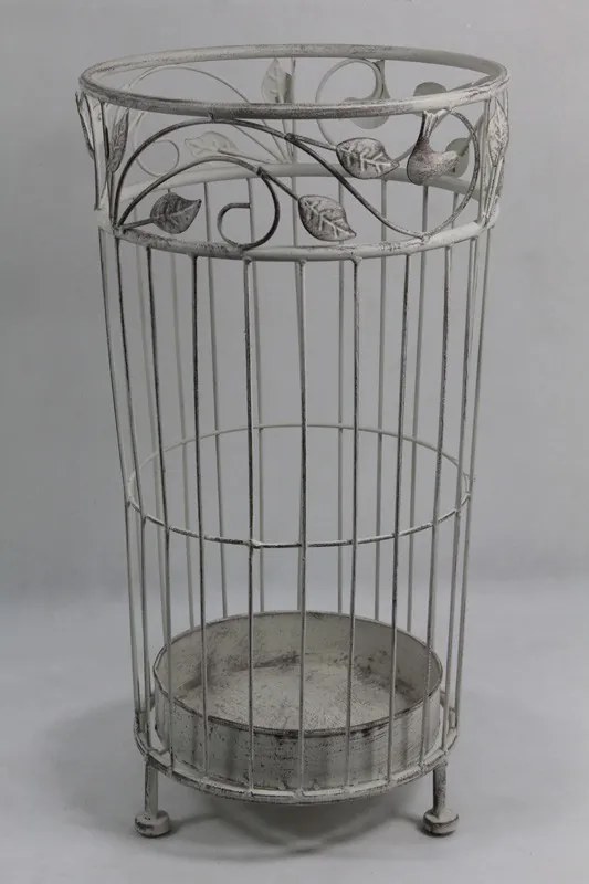 Vintage fehérre antikolt fémkeretes leveles kerek fém esernyőtartó állvány 47x25x25cm