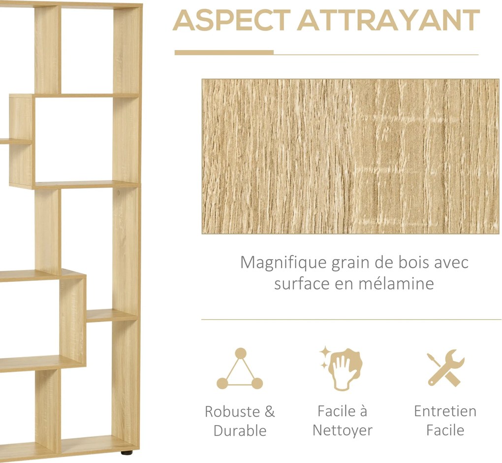 HOMCOM Modern Zig-Zag Könyvespolc 70L x 24W x 178H cm Forgácslap Természetes Fa | Aosom